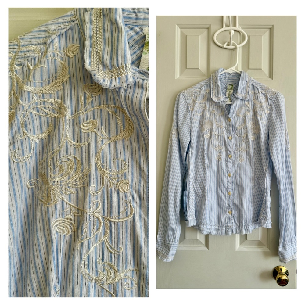 Johnny Was 3j Workshop Embroidered Foret D”Elans Button Down Top | Size XS